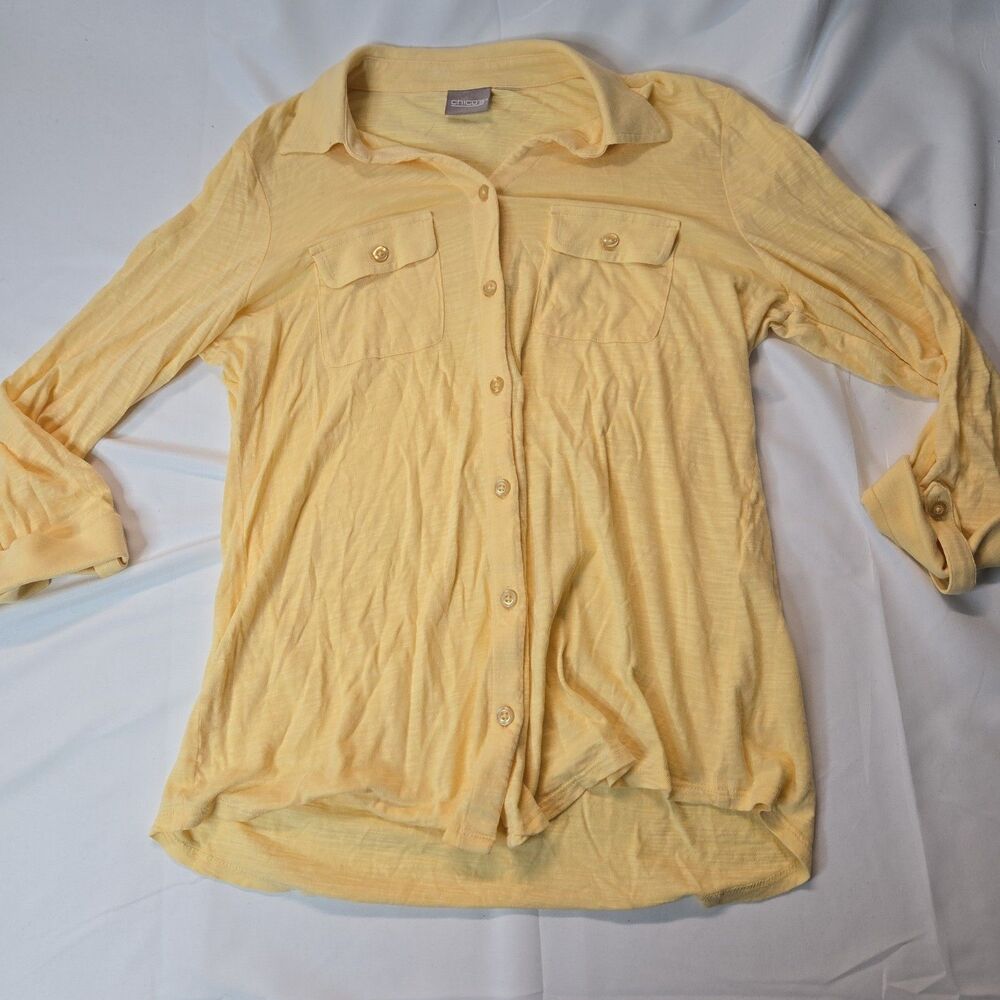 Chicos Butter Yellow Top for Women XL Button Front Cute Trendy Casual Soft Girl